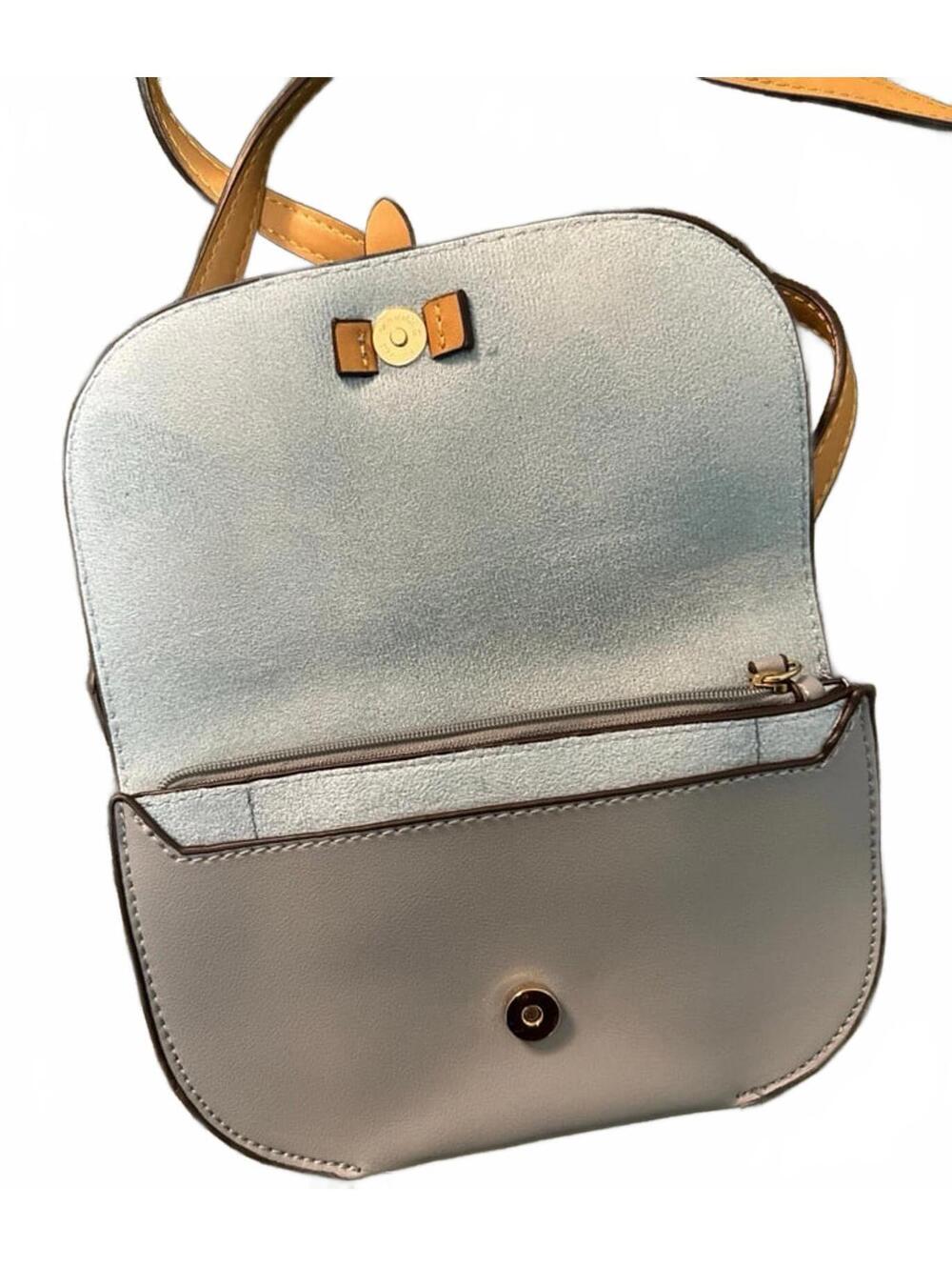 Crossbody Bag Purse Wallet. Pale Blue with Tan Strap. - Picture 4 of 5